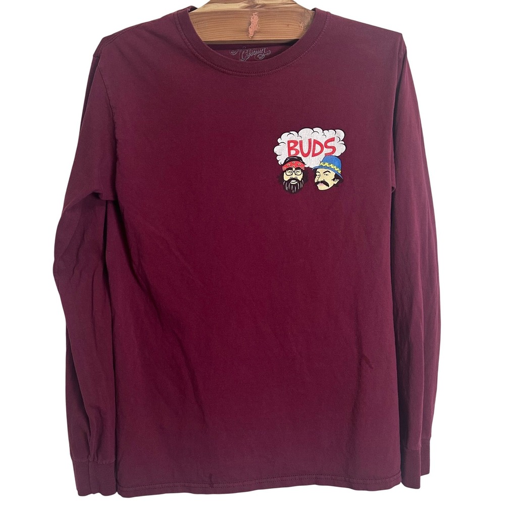 Cheech & Chong Long Sleeve Shirt Mens Small Burgundy Buds Graphic Tee‎